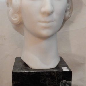 1930′ Art Déco Tête De Femme En Marbre Signée Par M. Di Domenico