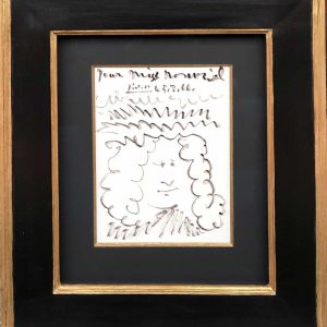 Picasso Pablo Autoportrait Dessin Feutre Signé Dédicacé à Miss Nombril daté 5.8.66 Certificat d&rsquo;authenticité