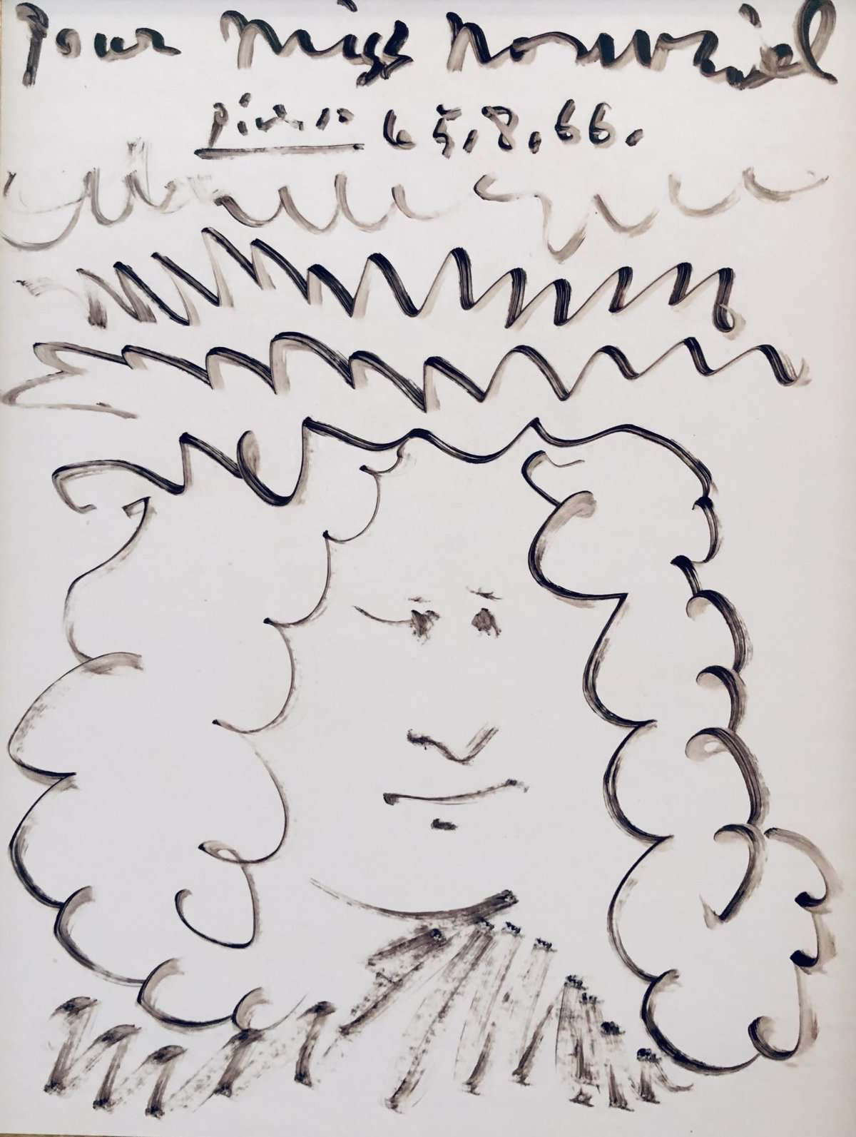 Picasso Pablo Autoportrait Dessin Feutre Signé Dédicacé à Miss Nombril daté 5.8.66 Certificat d’authenticité – Image 2