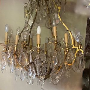 1900/1920′ Lustre Cage en Bronze Doré 4 Bras 16 Lumières