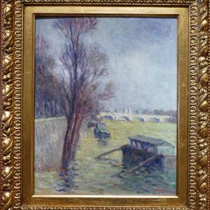 LUCE Maximilien Peinture postimpressionniste, les inondations près du Pont Neuf vers 1910 Certificat