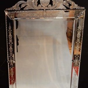 1900′ Miroir Vénitien à Décor Floral et Fronton