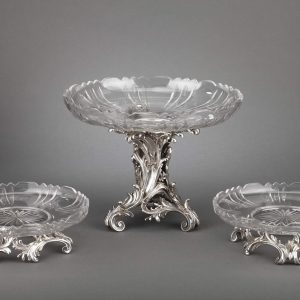 Orfèvre CARDEILHAC – Garniture de Table 3 Coupes en Argent Massif et Cristal XIXè