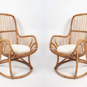 Rare Paire de Fauteuils en Bambou Vintage, Design Italien Élégant des Années 1950