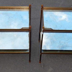 1970′ Paire de Bouts de Canapé Rectangulaires Maison Baguès Plateaux Miroirs Vieillis Avec Galeries Ajourées