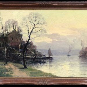 HENOCQUE Narcisse Peinture 20è siècle Les Bords De Seine à Rouen Huile Toile Signée Certificat d’authenticité