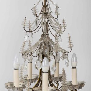 Lustre Bagues 1900 en cristal et cristal de roche à 5 lumières
