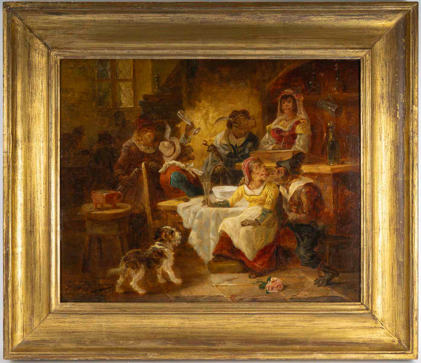 Zacharie Noterman (1820-1890) La Taverne des Singes huile sur bois vers 1860