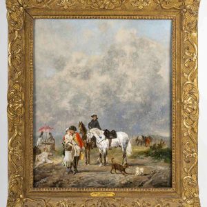 John Lewis Brown (1829-1890) La Grisette, La Vivandière et les Cavaliers huile sur bois vers 1856