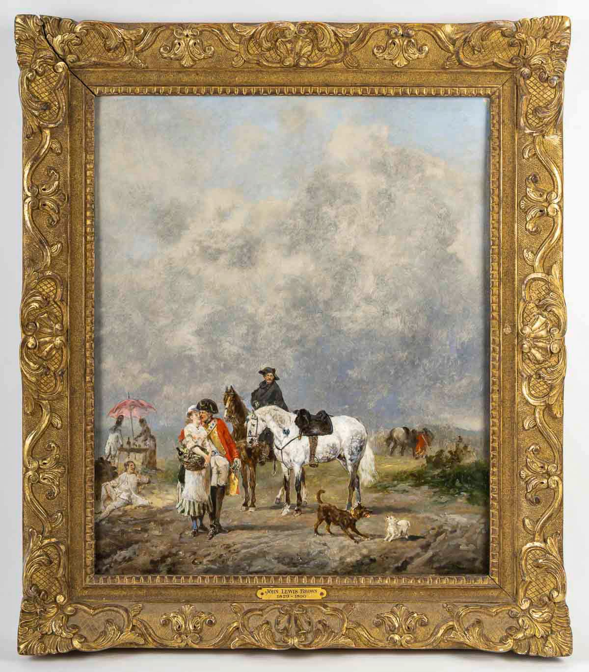 John Lewis Brown (1829-1890) La Grisette, La Vivandière et les Cavaliers huile sur bois vers 1856