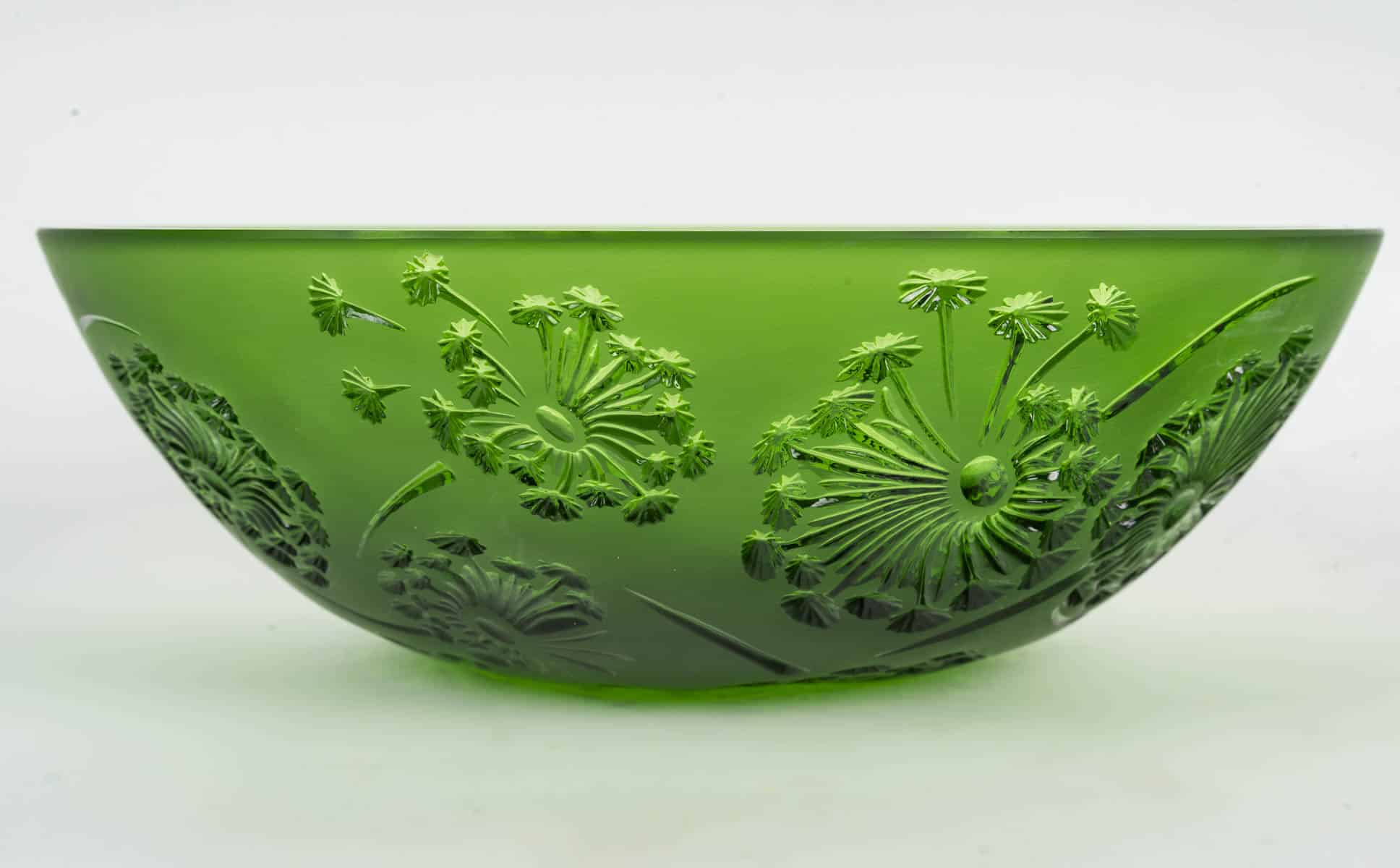 Maison Lalique France Coupe Verte au Décor de Fleurs de Pissenlits – Image 4