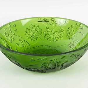 Maison Lalique France Coupe Verte au Décor de Fleurs de Pissenlits