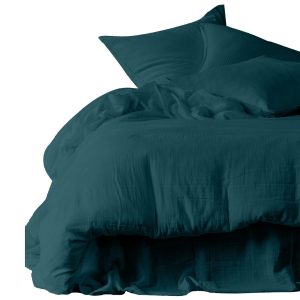 Taie d&rsquo;Oreiller Gaze de Coton Bleu de Prusse DILI, Différentes Tailles | Haomy