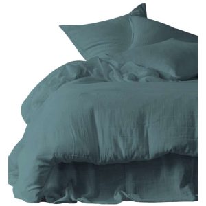 Drap Housse Gaze de Coton Bleu Stone DILI, Différentes Tailles | Haomy
