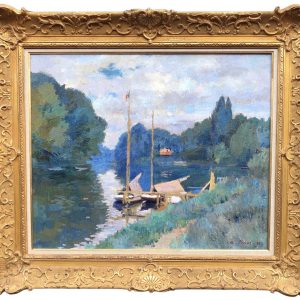 PINOT Albert La Seine à Argenteuil en 1926 Huile sur toile signée datée titrée Certificat d’authenticité