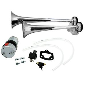 Klaxon chromé 2 trompes 12 V avec compresseur