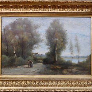 De Villers Adolphe Ecole Française Promenade Le Long De La Rivière Huile Sur Toile Signée Certificat d&rsquo;authenticité