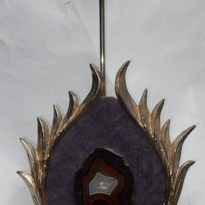 1970′ Lampe Décor Lotus, Bronze Argenté, Galuchat, Agate, Duval Brasseur Non Signée
