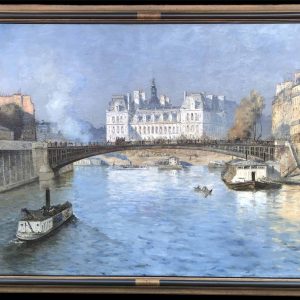 FRANK BOGGS Ecole Américaine Paris l&rsquo;Hôtel de Ville vu du pont d&rsquo;Arcole Huile sur toile signée