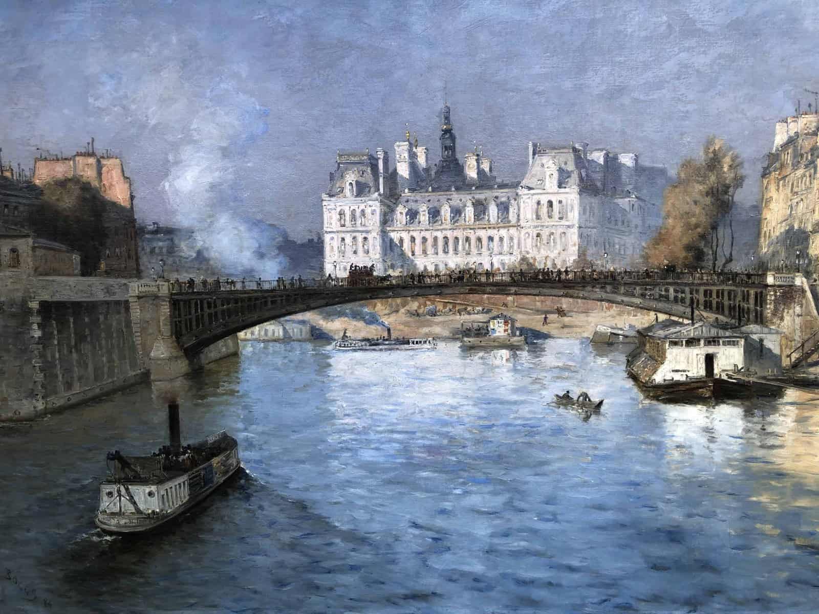 FRANK BOGGS Ecole Américaine Paris l’Hôtel de Ville vu du pont d’Arcole Huile sur toile signée – Image 7
