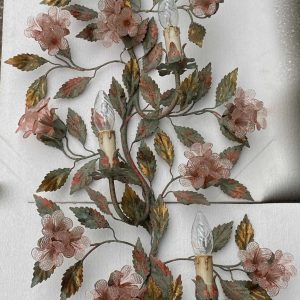 1970′ Applique en Métal Peint Et Fleurs En Cristal de Murano