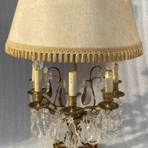 1950′ Lampe Girandole Bronze 5 Bras Pampilles H 82 cm