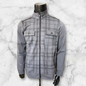 Jacket Hiver longue manche avec fermeture et poches poitrine et motifs carrelés style classique et urban