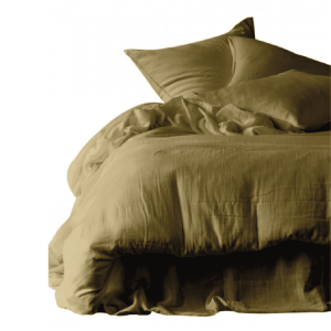 Taie d&rsquo;Oreiller Gaze de Coton Olive DILI, 65x65cm | Haomy