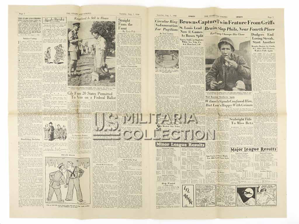 Journal, Stars and Stripes, Yanks Push 12 Mi., Reach Avranches, 1 août 1944 – Image 3