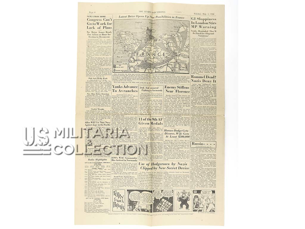 Journal, Stars and Stripes, Yanks Push 12 Mi., Reach Avranches, 1 août 1944 – Image 4