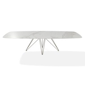 Table rectangulaire WIRE Céramique Calacatta + 6 Chaises Wire  couleur bronze – 300×110 – JOLI – Modèle d&rsquo;exposition